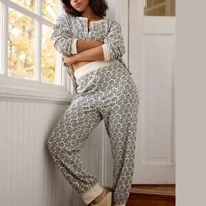 Anthropologie Waffle Knit Pajama Set XL Floral Medallion Thermal Lounge Set XL